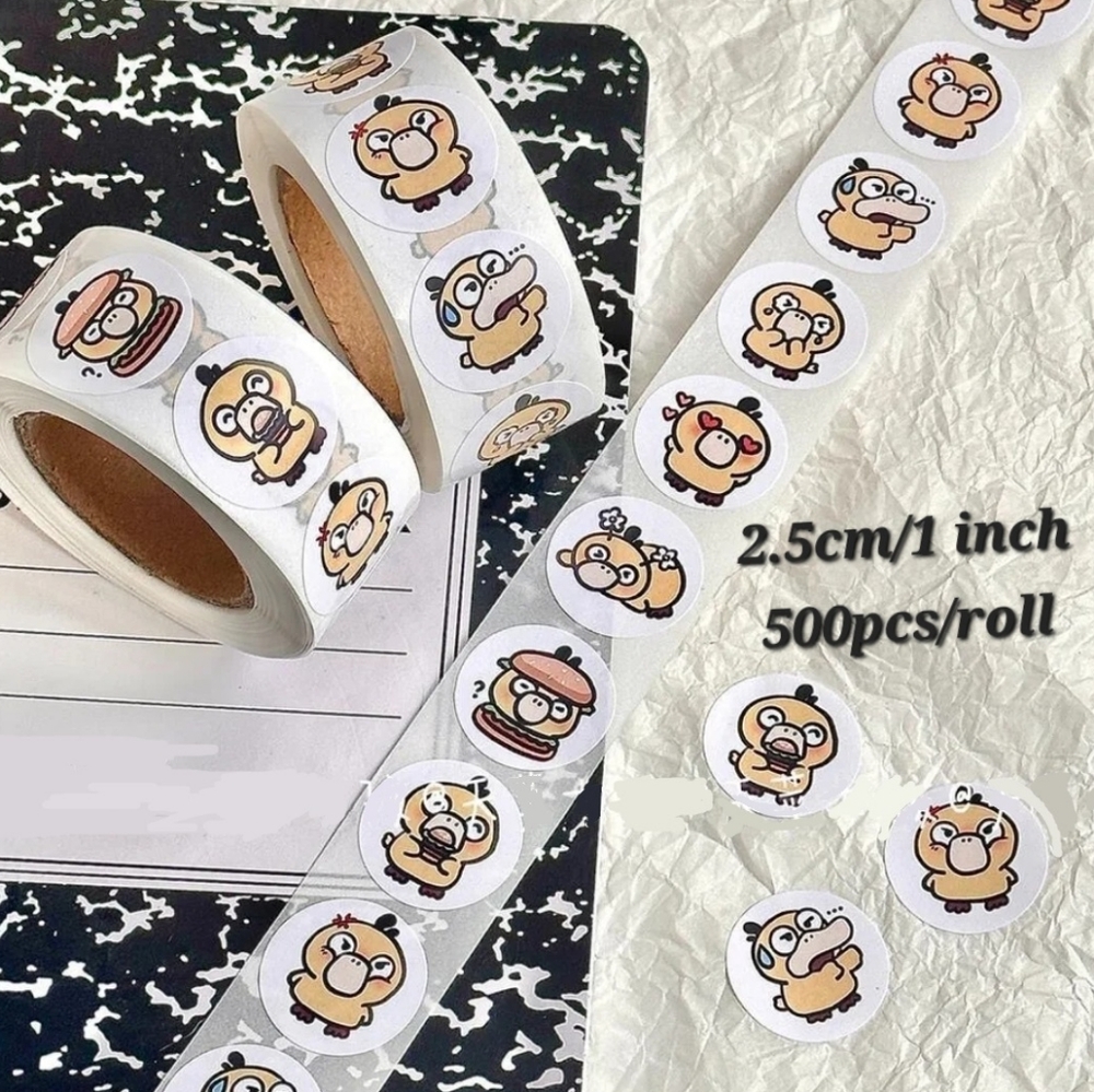 💚2/$20 500 Pieces (1 Roll) Psyduck Stickers